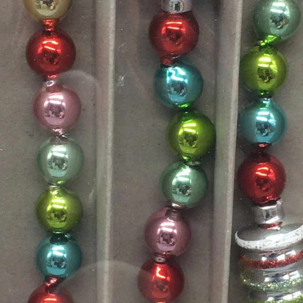 x4 Radko Shiny Brite Glass Christmas Tree Garland Figural Red Pink Aqua 7/ 28ft